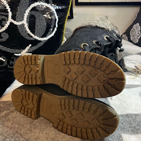 Timberland Mirney black grey fur leather suede lace up knee high boots tims 8.5 - Picture 6 of 12